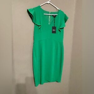 DKNY Green Ruffle Sleeve Midi Dress